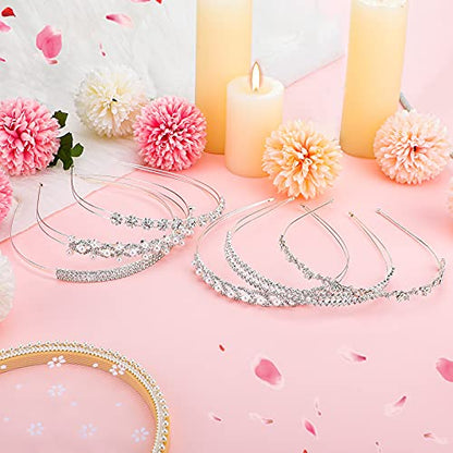 MTLEE 6 Pcs Rhinestone Headband Wedding Headbands for Bride Diamond Faux Pearl Headpiece Crystal Flower Leaves Crown Headdress Silver Rhinestones Princess Accessories for Women Bridal Birthday Party