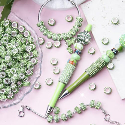 ZYEHXED 200Pcs Green Large Hole Rhinestone Beads, Round, Loose Beads, Craft Bead, DIY Bracelet Necklace Jewelry Making Supplies - color: Green, size: 200pcs