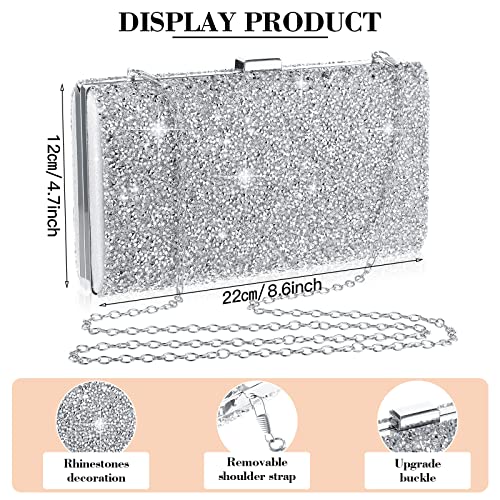 Mixweer 4 Pieces Clutch Purses Bag for Women Evening Rhinestone Jewelry Set Bling Necklace Earrings Bracelets Set for Wedding - style: Modern Style