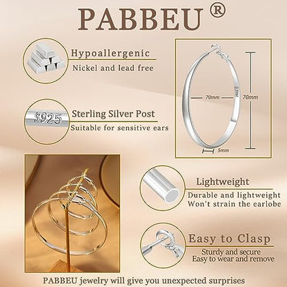 925 Sterling Silver Hoop Earrings Hypoallergenic Large Thin Hoops Earring | Lightweight Big Silver Hoops Hypoallergenic Large Hoop Earring for Women Sensitive Ears Oversize Hoops 30/40/50/60/70mm - color: 70mm Silver