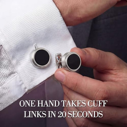 Cufflinks for Men, Stainless Steel Tuxedo Cuff Links Classic | Stainless Steel, 0.5 inch Lead-Free and Nickel-Free, groom Wedding Business Party, Gift for boyfriend Husband father - color: Black
