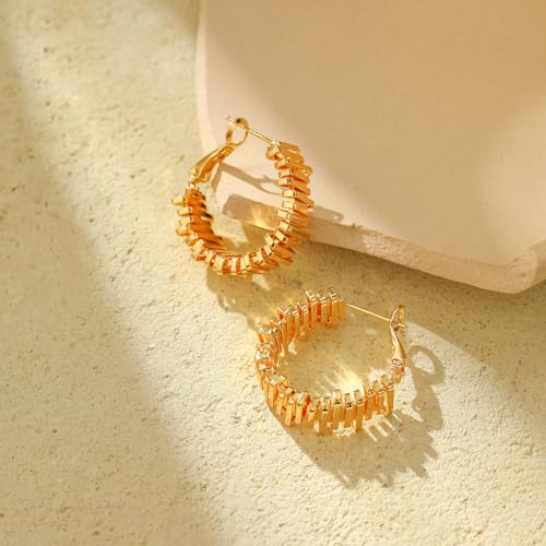 Women Hoop Earrings Lightweight 18K Gold Plated Chunky Hoops Earring Daily Jewelry - style: Hoops 8
