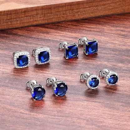 MILACOLATO S925 Sterling Silver Stud Earrings for Women Men Hypoallergenic 18K Gold Plated Cubic Zirconia Earrings Studs Brilliant Simulated Diamond Halo Earring for Sensitive Ears - style: 18K White Gold Plated - Dark Blue CZ