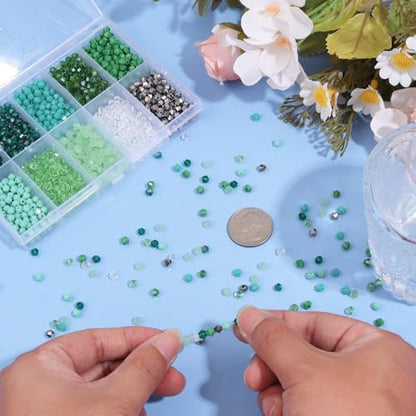 1200Pcs 4mm 10 Colors Faceted Crystal Glass Bicone Beads Loose Bead for DIY Bracelet Necklace Earring Keychain Jewelry Making,Green - color: Green