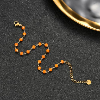 Dainty Gold Bracelets for Women, 18 Gold Plated Adjustable Evil Eye/Butterfly/Beaded/Pearl/Heart/Turquoise Handmade Bracelet for Women - style: Orange