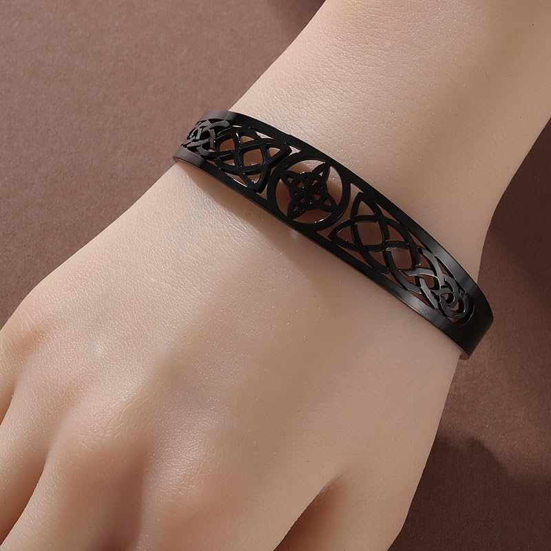 Stainless Steel Cross Adjustable Cuff Bracelet Men Womens Celtic Seal Two X Shape Amulet Jewelry - color: black