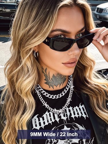 Bandmax Stainless Steel Barbed Wire Cuban Chain Necklace for Men & Women | Edgy Fierce Design, Waterproof & Tarnish Resistant, Silver/Black Tone, 5/7/9/12MM, 16-22 Inches, Street Punk Style Jewelry - color: A1 9MM-Silver, size: 22 Inch (Draped long style)