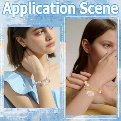 SUNNYCLUE 1 Box 6 Sets Stone Bracelet Making Kit Clam Shell Beads Ocean Beach Light Gold Enamel Starfish Sea Shell Natural Stone Chip Spacer Bead Charms for Jewelry Making Kits Women Beginner - style: Ocean 2