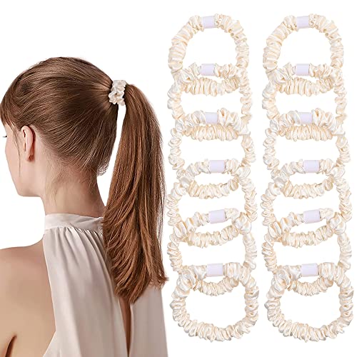 Ivyu Hair Ties Satin Scrunchies - Small Mini Scrunchy for Women Thick Thin Hair Accessories Cute Soft No Slip Hair Elastics Ponytail Holder for Curly Hair No Damage Hairties Gift for Girls… Champagne - color: Champagne