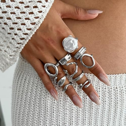 Chunky Gold Rings for Women Gold Baroque Pearl Rings Open Adjustable Pearl Ring Stacking Knuckles Rings Set Boho Prom Costume Fashion Jewelry for Women 2026 - style: Style8