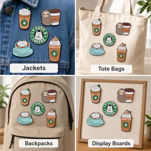 5Pcs Cute Coffee Cat Sloth Enamel Pin Set Cartoon Animal Coffee Cup Brooch Badges, Funny Lapel Pins for Backpacks, Jackets, Bags, Coffee Lover Gift - color: JH-068