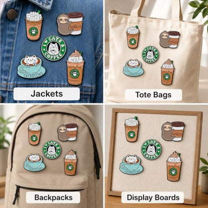 5Pcs Cute Coffee Cat Sloth Enamel Pin Set Cartoon Animal Coffee Cup Brooch Badges, Funny Lapel Pins for Backpacks, Jackets, Bags, Coffee Lover Gift - color: JH-068