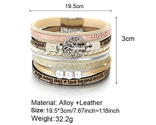 Fesciory Leather Wrap Bracelet for Women, Boho Western Layered Cuff Jewelry | Stackable Bracelets, Easy-On Clasp, Daily Wear, Pairs with Boho Western Outfits, Gift for Women - color: Beige2