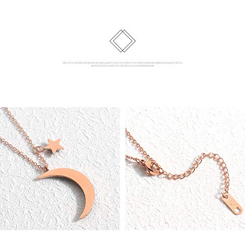 Black Crystal Cubic Zirconia Star Moon Crescent Pendant Necklace for Women | Rose Gold Plated Stainless Steel Crescent Moon Jewelry
