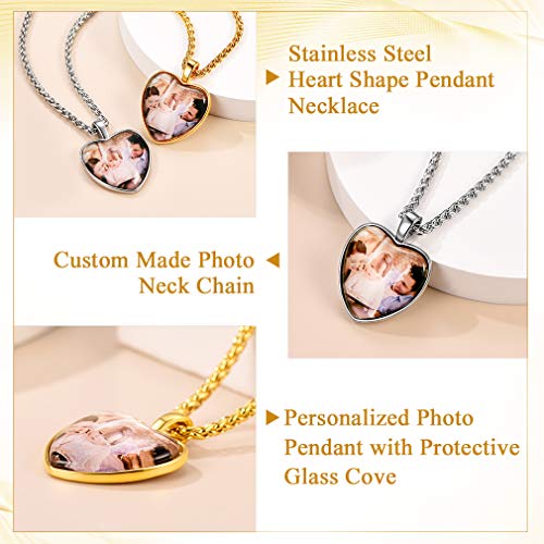 Custom4U Personalized Photo Necklace - Custom Heart/Oval/Round Charm Necklaces with Picture + Chain Adjustable - Stainless Steel/Acrylic Pendant Memorial Jewelry Christmas Gifts for Women - color: B-Silver Color