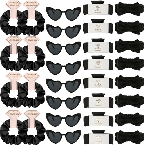 Bridesmaid Scrunchies Proposal Hair claws clips Set of 12 Bridal Shower heart sunglasses Gifts for Wedding Bachelorette Party Favors (32pcs Black) - color: 32pcs Black