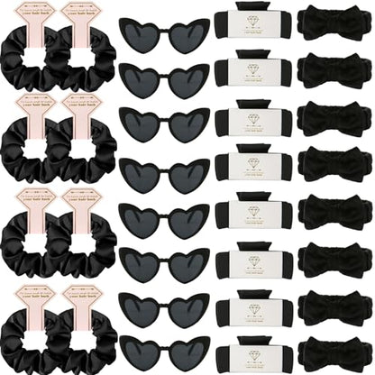 Bridesmaid Scrunchies Proposal Hair claws clips Set of 12 Bridal Shower heart sunglasses Gifts for Wedding Bachelorette Party Favors (32pcs Black) - color: 32pcs Black