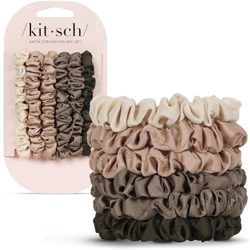 Kitsch Ultra-Petite Satin Scrunchies for Women - Eucalyptus, 6pcs | Wake Up Frizz-Free, No Crease Hair Ties, Softer Than Silk Scrunchies, Stylish Hair Accessories For All Hair Types - color: Eucalyptus