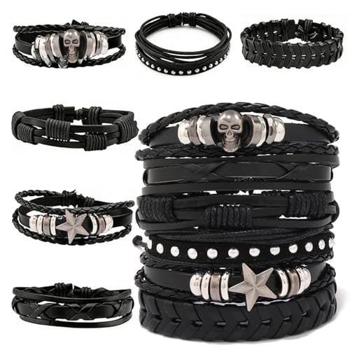 6 Pcs Goth Punk Bracelets Studded Faux Leather Cuff Adjustable Alt Wristband for Women Men Gothic Rock Biker Jewelry Set