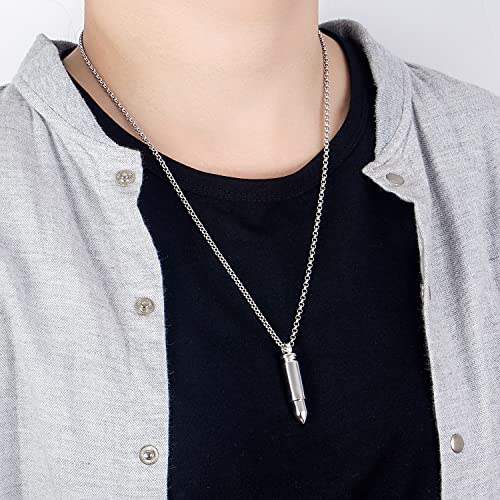 H&Beautimer Genuise 925 Sterling Silver Italian Handmade Rolo Chain Bullet Pendant Necklace for Men's 18/20/22/24/26/28/30 Inch Body Jewelry - size: 18 inch