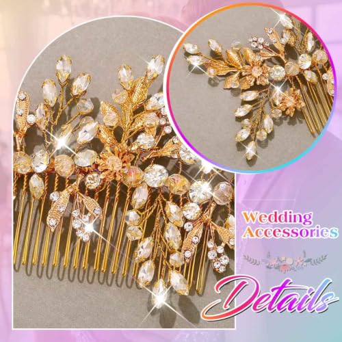 Evild Rhinestone Wedding Hair Comb Leaf Bead Bride Headpieces Hair Clip Crystal Bridal Headdress Flower Wedding Hair Accessories for Brides and Bridesmaids (Gold) - color: Gold