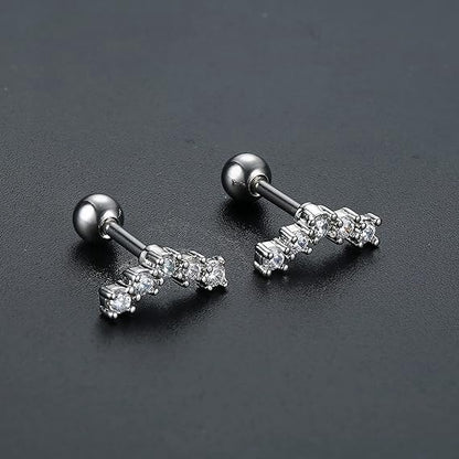 10 Pairs 3mm CZ Stud Earrings Stainless Steel Ball Stud Earrings Barbell Cartilage Flatback Earrings Set for Women Men Helix Piercing Jewelry Silver Gold Rose Gold Black Rainbow - color: Silver Butterfly - 2Pcs