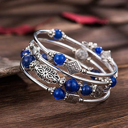 BULINLIN Layered Wrap Bangle Turquoise Bracelet - Bead Bracelet with Natural Agate Stone, Gifts For Women - color: 11-sapphire