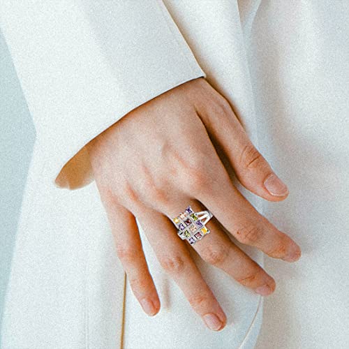 Multi Square Cubic Zrionias Crystal Ring,Platinum Plated Crystal Cocktail Party Ring for Women