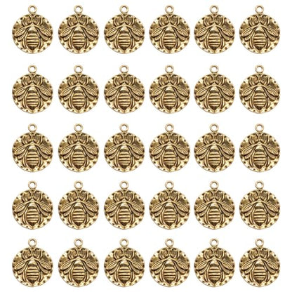 0.78’’ Coin Bee Charms, 30 Pcs Coin Bee Charms Alloy Double-Sided Printed Charm Retro Bee Accessories Jewelry for Girls Women Jewelry Making - color: Gold
