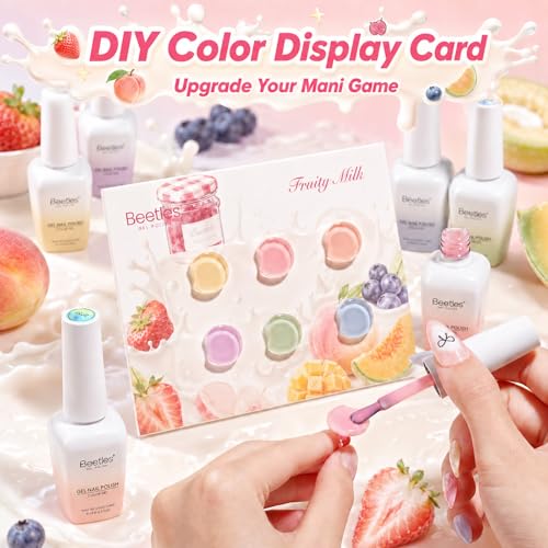 Beetles Fruity Milk Jelly Gel Nail Polish Set, 6 Colors Pastel Gel | Sheer Gel Polish Kit Pink Purple Blue Peach Nude Green Yellow Translucent Effect Soak Off UV Nail Art Manicure Gift for Women - color: 0-0-0-Fruity Milk