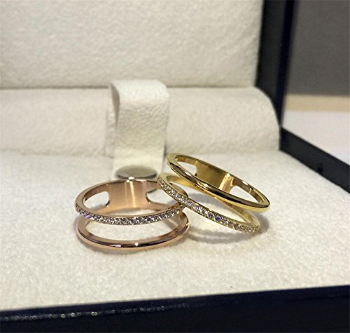 Women's Stainless Steel Cubic Zirconia Ring Knuckle Midi Stacking Double Lines Eternity Bands - color: Gold