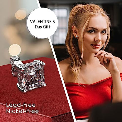 Asscher Cut Cubic Zirconia Stud Earrings for Men Women | Square CZ Simulated Diamond Studs, 18K White Gold Plated Sterling Silver - color: White Gold, size: 8MM