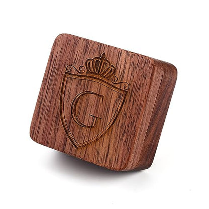 Mens Initial Silver Cufflinks A-Z Alphabet Letter Steel Cuff Links with Engraved Walnut Wood Box Groom Groomsman Wedding Set… - style: G