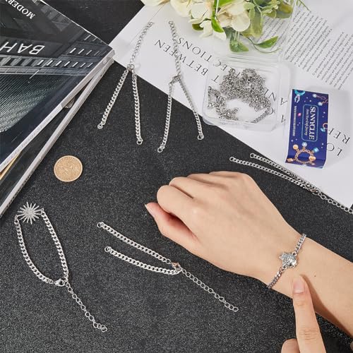 SUNNYCLUE 1 Box 16Pcs Stainless Steel Bracelet Chains Adjustable Slider Chain Bracelets Bulk with Lobster Clasp Metal Silver Extension Links for Jewelry Making FindingsDIY Women Men Crafts
