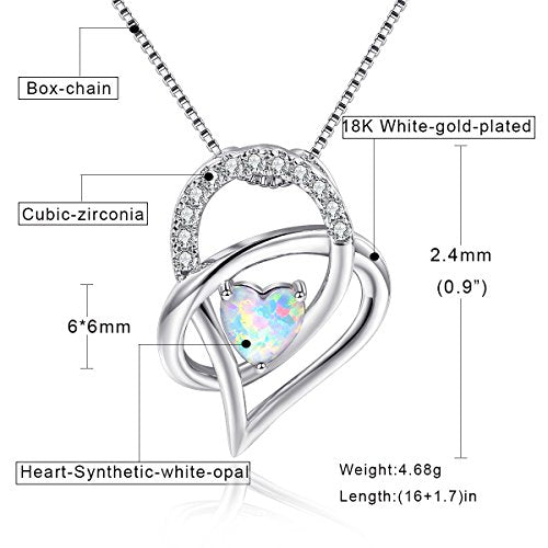 VOLUKA Created Opal/Amethyst/Mystic Topaz Pendant Necklace for Women,18K White/Rose Gold Plated Chain Wedding Engagement Jewelry Gift - color: E-Knot heart necklace-white gold plated