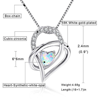 VOLUKA Created Opal/Amethyst/Mystic Topaz Pendant Necklace for Women,18K White/Rose Gold Plated Chain Wedding Engagement Jewelry Gift - color: E-Knot heart necklace-white gold plated