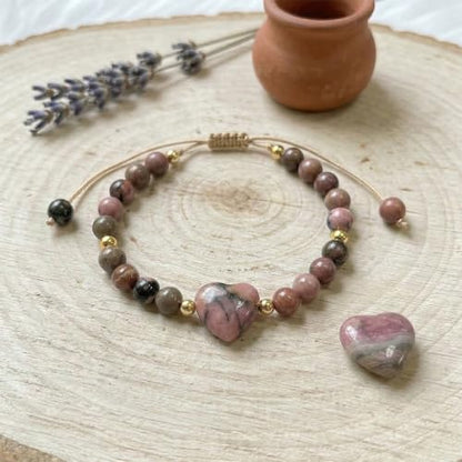 Heart Crystal Bracelet,Natural Gemstone Healing Bead Bracelet | Handmade Jewelry Gifts for Women Men,Graduation Gift for Her - color: Black Line Red Patterned Bracelet