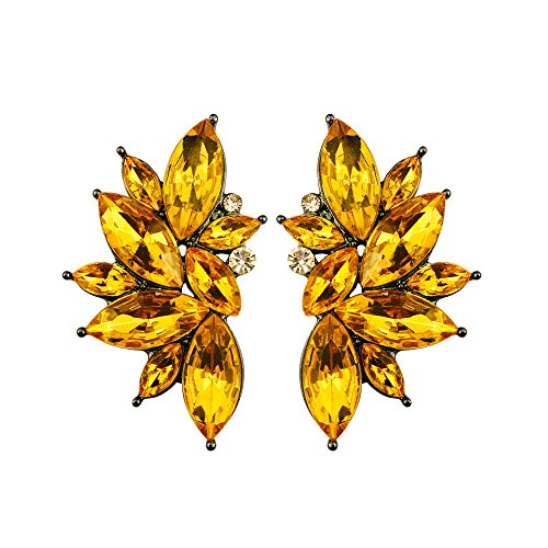 80s Funky Punk Rock Spiky Starburst Angel Wings Oversized Colorful Stones Studded Candy Cluster Women Statement Stud Earrings - color: Solar