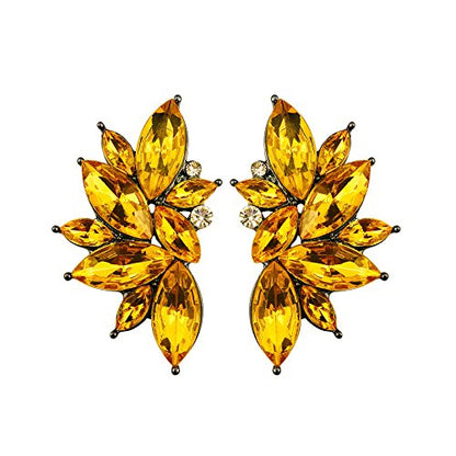 80s Funky Punk Rock Spiky Starburst Angel Wings Oversized Colorful Stones Studded Candy Cluster Women Statement Stud Earrings - color: Solar