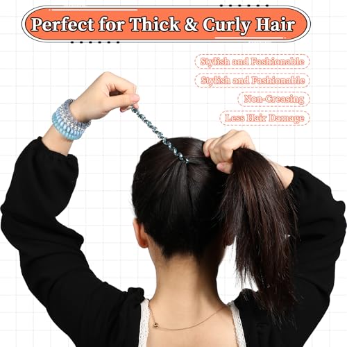 JJUNW 5 PCS Spiral Hair Ties - No Damage, No Crease, Large Elastic, Waterproof Ponytail Holders for Thick & Thin Hair (Color B)