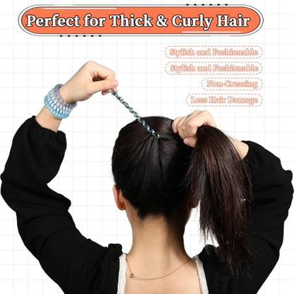 JJUNW 5 PCS Spiral Hair Ties - No Damage, No Crease, Large Elastic, Waterproof Ponytail Holders for Thick & Thin Hair (Color B)