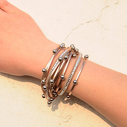 Artilady Leather Wrap Bracelet for Women, Pearl Beaded Bangle Stack Jewelry | Easy on-off, Elegant Handmade Multi-Layered, Daily Casual Date Beach Vacation, Gift for Ladies, Mother, Sister & Friend - style: Rose Gold