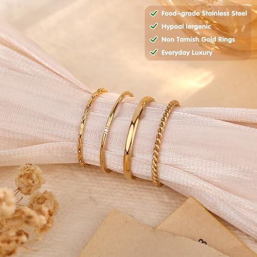 Stackable Rings for Women Non Tarnish Gold Knuckle Ring Set | Stainless steel thin bands for stacking and knuckle wear non tarnish gold statement rings