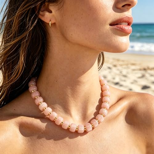 AOZEL Chunky Resin Beaded Necklace for Women Colorful Bead | Summer Beach, Waterproof, Fade Resistant, Adjustable Length, Boho Statement, for Daily Wear & Gifting - color: Rose Red