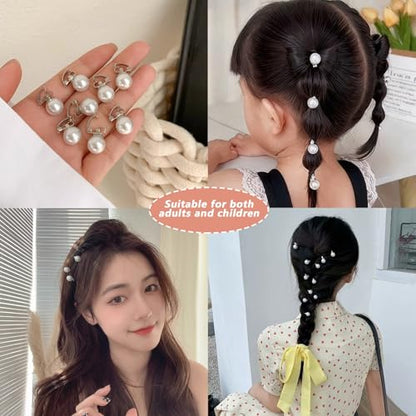 10 Pcs Mini Pearl Hair Clips for Women,Cute Elegant Pearl Hairpins,Flower Sparkling Hair Accessories for Wedding,brides, Party, Prom US403 (10)