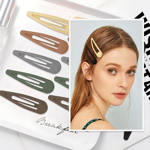 24 PCS 2.36 In Metal Snap Hair Barrettes For Women Water Drop Shape Hair Clips For Thick Thin Fine Hair,Matte Black Brown Gray Yellow Green Khaki - color: Matte Black Brown Gray Yellow Green Khaki