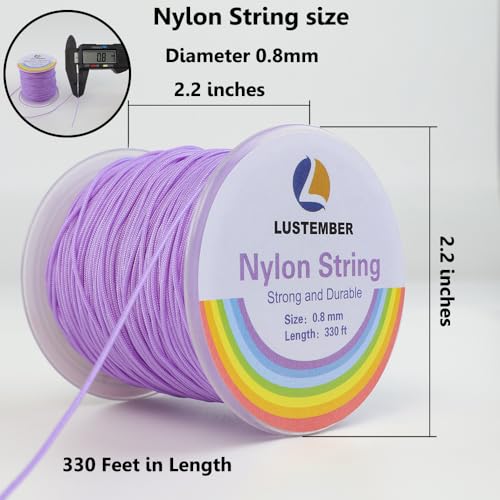 LUSTEMBER 0.8mm Nylon String, Strong Bracelet String, Durable Nylon Cord for Jewelry Making, Bracelets, Beading, Necklaces, Rattail Braiding, Kumihimo, Wind Chimes, Blinds and Handicrafts - size: Light Purple