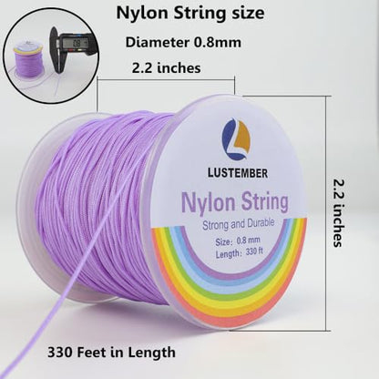 LUSTEMBER 0.8mm Nylon String, Strong Bracelet String, Durable Nylon Cord for Jewelry Making, Bracelets, Beading, Necklaces, Rattail Braiding, Kumihimo, Wind Chimes, Blinds and Handicrafts - size: Light Purple