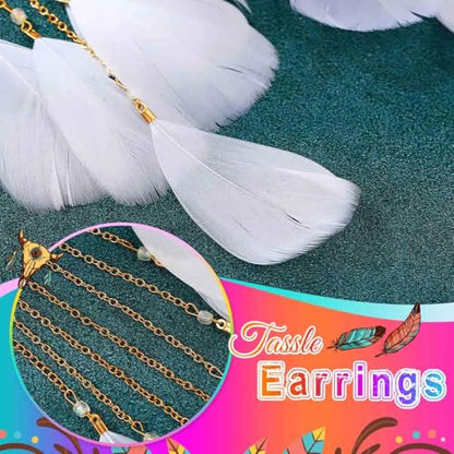Catery Feather Earrings Long Tassel Boho Earrings Dangling Fringe Prom Jewelry for Women - color: White