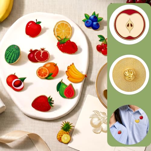 30/60 Pcs Cute Enamel Pins Bulk Plant Flower Animal Halloween Gothic Fall Pumpkin Cartoon Lapel Pin Brooches Jewelry Gift for Backpack Clothes Hats Accessories - style: Fruit